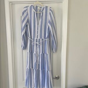 H&M Blue and White Striped Linen Dress